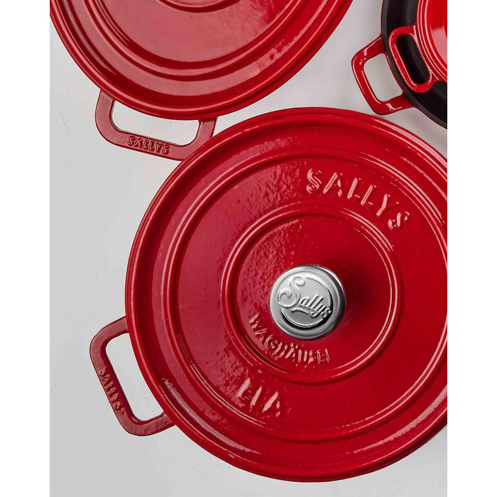 Чавунний казан Sallys 'Ela' Deluxe, преміум-якість, для ідеального приготування, червоний Lava