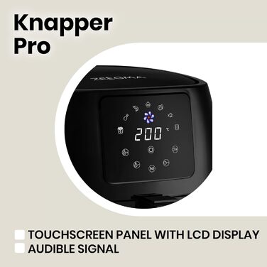 Аерофритюрниця ZEEGMA Knapper Pro Turbo 1400 Вт, 4,5 л, тефлонове покриття, 8 програм, швидке та здорове приготування, чорна