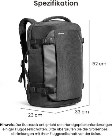 Дорожній рюкзак tomtoc 40L Reiserucksack для ручної поклажі, TSA-сумісний, чорний