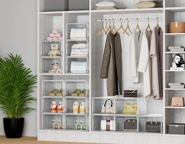 Прозорі пластикові коробки для взуття HOMIDEC, 12 шт., стійкі, з кришкою, для зберігання взуття до 46 розміру: туфлі, чоботи, кросівки