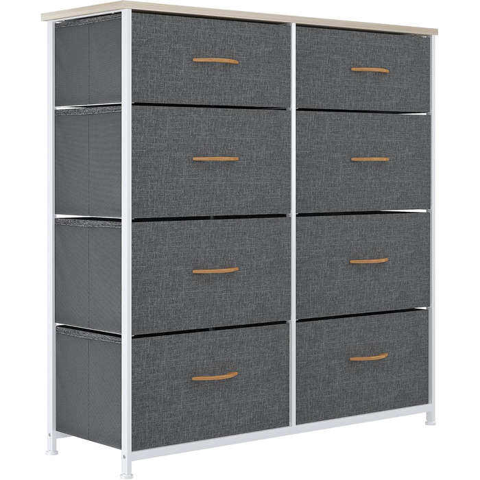 YITAHOME Комод з 8 ящиками з тканини для спальні, дитячої, вітальні, міцний сталевий каркас, легке висування, сірий органайзер для зберігання
