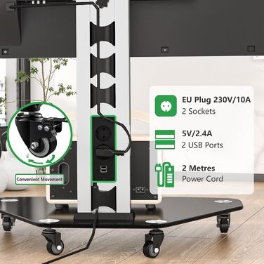 Мобільна стійка для телевізора XTRARM Proton 100, 37-70 дюймів, до 40 кг, регульована висота 135 см, чорний/сріблястий, скляна основа, універсальні VESA