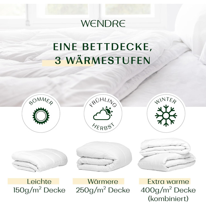 Всесезонна ковдра WENDRE 140x200 см, 2-дільний комплект (150 + 250 г/м²), гіпоалергенна ковдра на 4 сезони