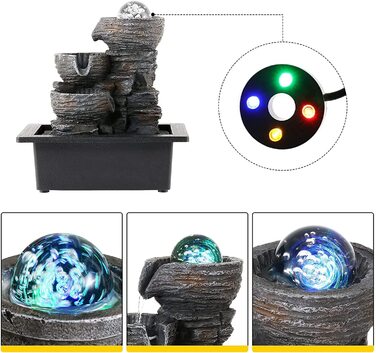 Настільний фонтан Dyna-Living з рухомою кулею та LED-підсвіткою, декоративний водоспад із полірезину, багатоколірний (Стиль 4, 26x23x17.5 см)