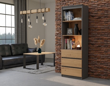 Стелаж TopEshop, антрацит, ламінована плита, 3 полиці та 3 шухляди, 180x60x35 см