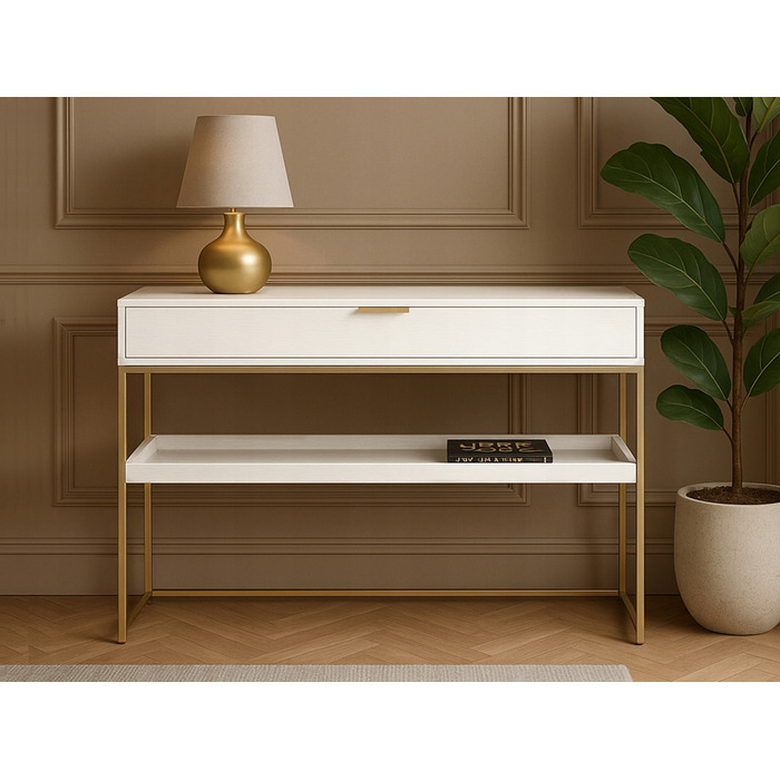 Консоль Mebel-Partner біла, золотиста матова 110 x 76,5 x 35 см