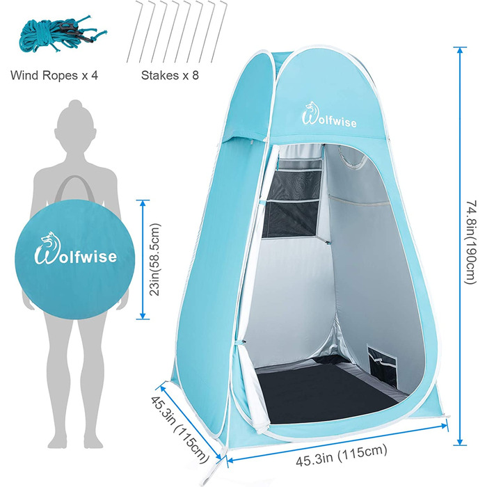 Намет для душу WolfWise Pop-Up з підлогою – сріблясте покриття, захист від сонця UV 50+, водонепроникний, для кемпінгу та пляжу, 1,9 м/2 м/2,1 м висоти, зелений