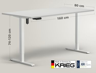 Електричний стіл KRIEG HighDesk SMART 160x80 см білий - регульований по висоті стіл для роботи сидячи та стоячи