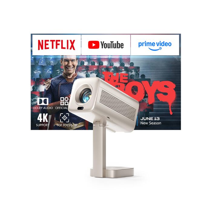 Smart проектор 4K VOPLLS Heimkino: Netflix, 30000 люмен, WiFi 6, Bluetooth, FHD 1080P, Автофокус, Корекція трапеції, Золотий