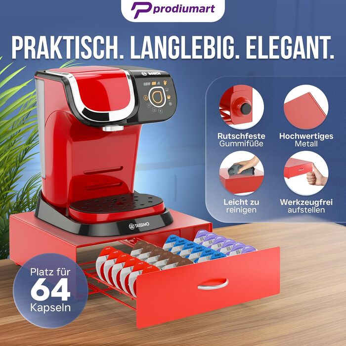 Тримач для капсул Tassimo на 64 кавових капсул, елегантний диспенсер-підставка для кавомашини Tassimo, червоний