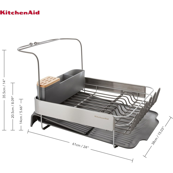 Компактна підставка для сушіння посуду KitchenAid, колір вугільний (сірий), 61.5 x 38.5 x 37.5 см