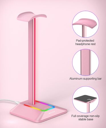 Підставка для навушників New Bee з RGB-підсвіткою, USB Type-C зарядкою та передачею даних, універсальна стійка для геймерських гарнітур, рожева