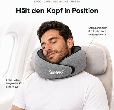 Ергономічна подушка для подорожей з ефектом пам'яті (Memory Foam) та капюшоном-маскою для сну, сіра (розмір M) — для літака, поїзда та авто