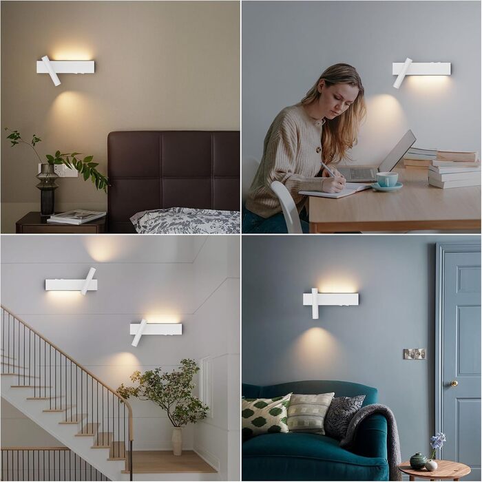 Світильник Klighten LED настінний, 2 шт, 3W+3W, 3000K, чорний алюміній, 2 плафони, 330° обертання, 60° регулювання, для спальні, тепле біле світло, з двома вимикачами