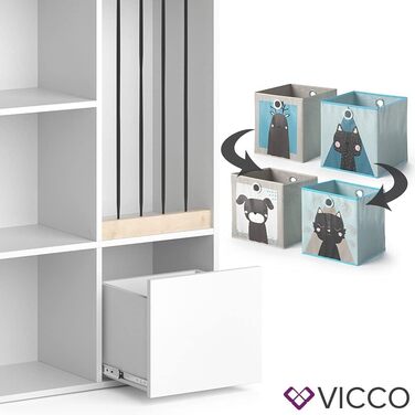 Дитячий стелаж Vicco Luigi білий 72x108 см з 2 коробами, дизайн Лев/Крокодил