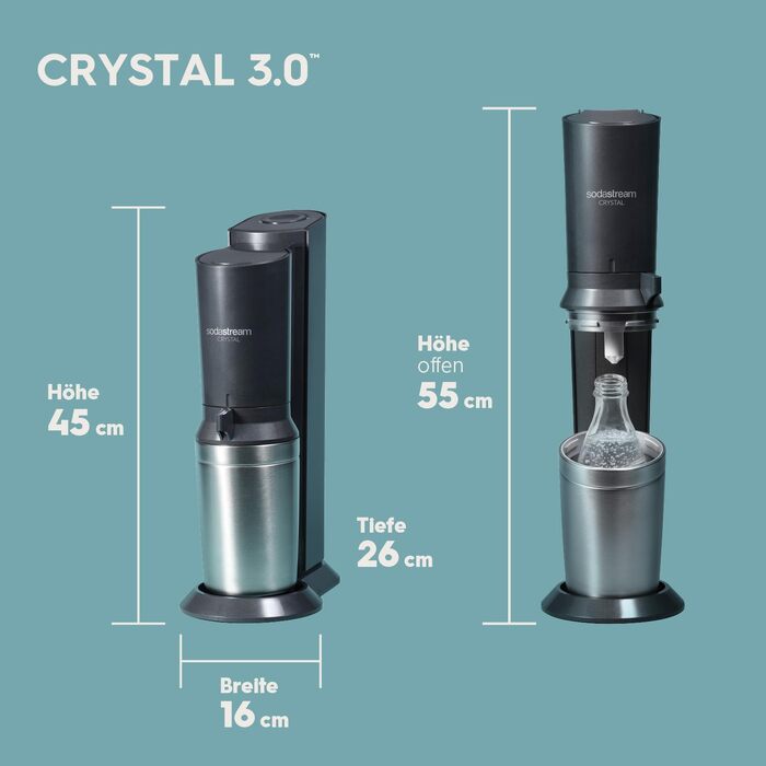 Сифон для газування води SodaStream CRYSTAL 3.0, 2 скляні карафани по 0,7л та балон CO2 з системою Quick Connect