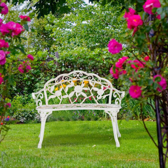 Relaxdays Садовий лавки Rosen білий-бронзовий