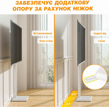 Підлогова стійка для телевізора TVON 32-55" (білий, регульована висота, поворотна, макс. 40 кг, VESA 400x400)