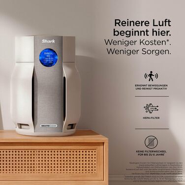 Очищувач повітря Shark BreatheClear Dove HP162EU з HEPA-фільтром NeverChange, автоматичним сенсором для середніх приміщень до 27 м²