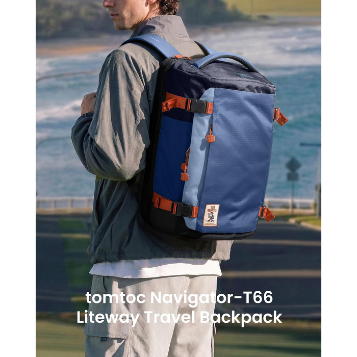 Дорожній рюкзак tomtoc 28L/40L для подорожей та літака, TSA-сумісний рюкзак для ручної поклажі (Coastal Blue-ripstop)
