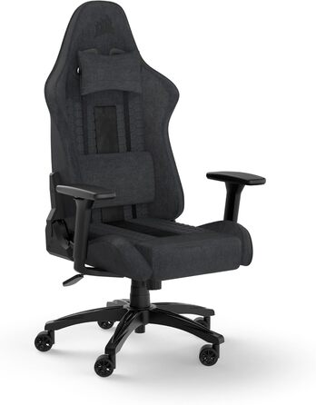 Ігрове крісло Corsair TC100 Relaxed, тканинне, спортивний дизайн, знімні подушки для попереку та шиї з memory foam, регульовані підлокітники, сірий/чорний