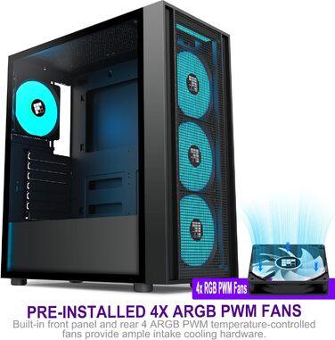 Ігровий корпус для ПК FOIFKIN K11 ATX Mid-Tower, чорний, з 4 встановленими ARGB вентиляторами PWM