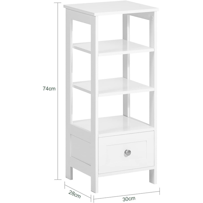 Приліжковий столик SoBuy FBT91-W з шухлядою та полицями, білий, 30x74x28 см – тумба для спальні, софі, телефону