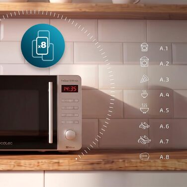 Мікрохвильова піч Cecotec Proclean 5010 Inox Wave, 20л, 1150 Вт, нержавіюча сталь, 8 програм, LED-дисплей