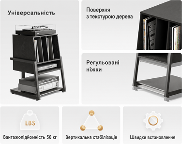 Стіл для програвача вінілових платівок FITUEYES із дерева та металу, HiFi-стійка на 120 платівок, компактна полиця для вітальні та музичної кімнати