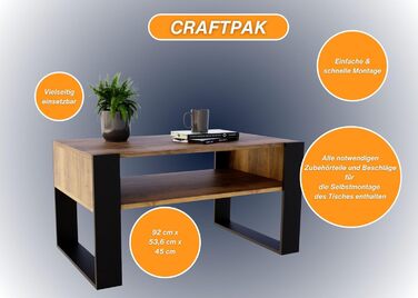 Журнальний стіл CraftPAK для вітальні з високоякісного деревостружкового матеріалу, сучасний стіл для дивану з додатковою полицею, ретро-чорний
