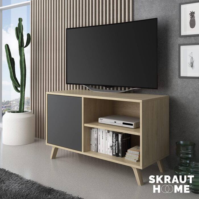 ТВ-тумба Skraut Home Wind 100 Puccini для вітальні, 57x95x40 см, сіра, для телевізора 32/40 дюймів, флігельні двері Puccini