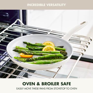 Набір посуду GreenPan Dover Healthy Ceramic 12 предметів, кремово-білий, антипригарне керамічне покриття, без PFAS, для посудомийної машини, зручна ручка