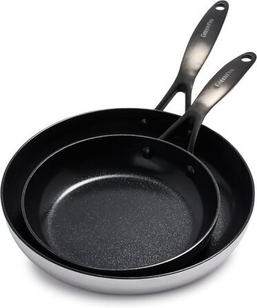 Набір сковорідок GreenPan Venice Pro Noir 26см та 30см, нержавіюча сталь, антипригарне покриття Ceramic, чорний, без PFAS, для індукції, можна мити в посудомийній машині, термостійкий, сріблястий