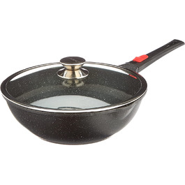 Wok Kamberg 30 см, знімна ручка, алюмінієвий, антипригарне кам'яне покриття, з кришкою, для всіх плит (індукція), PFOA-вільний, чорний