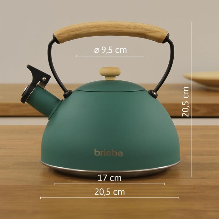 Тостер Briebe Nordic Set 2-слотовий з підставкою для булочок, 6 рівнів підсмажування + Електричний чайник індукційний 2.3л, нержавіюча сталь, без BPA, Набір для сніданку в скандинавському дизайні (Зелений)