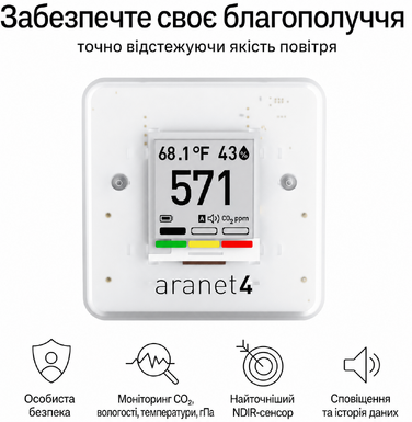 Aranet4 Home: Бездротовий датчик якості повітря для дому, офісу або школи (CO2, температура, вологість)