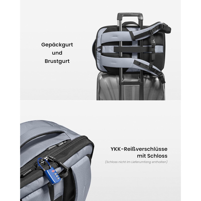 Дорожній рюкзак tomtoc 28L/40L для подорожей та перельотів, TSA-сумісна ручна поклажа, сірий Ripstop
