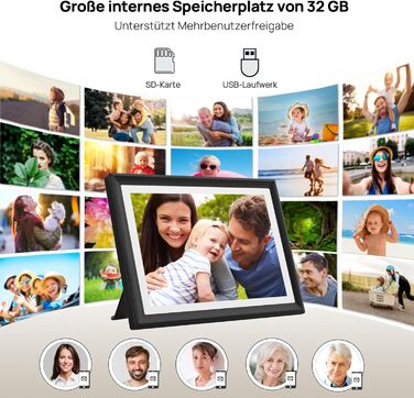 FRAMEO Цифровий фоторамка 15.6 дюймів WiFi, FHD 1920x1080, 32GB, IPS сенсорний екран, автоповорот, кріплення на стіну. Діліться фото та відео через додаток FRAMEO