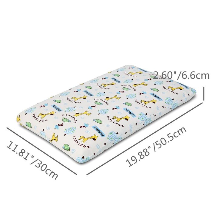 Дитяча подушка SIKAINI 30x50 см, ортопедична, з пам'яттю форми, бавовняний чохол, Oeko-Tex, для дітей 3-8 років, плоска