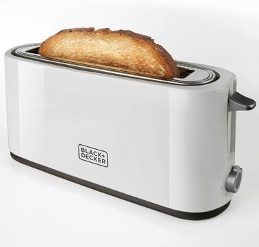 Тостер Black+Decker BXTO1001E, 1000 Вт, білий, з великим екстрадовгим слотом, 7 режимів підсмажування, функція High-Lift, зупинка, змотування кабелю
