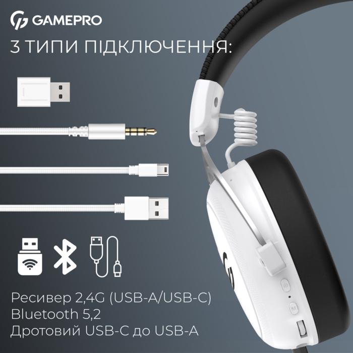 Бездротова ігрова гарнітура GamePro Asgard Skald (HSW160W)