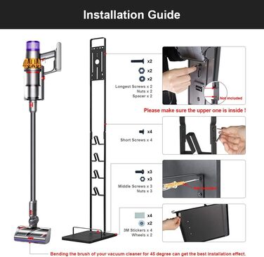 Підставка з колесами для пилососів Dyson Gen5, V15s, V15, V11, V10, V8, V7, V6, чорна, тримач для аксесуарів, без свердління