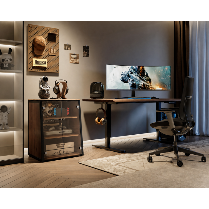 FITUEYES СТЕЛЖ-стійка HiFi з дверцятами з скла, стіл для програвачів, регульовані полиці для аудіообладнання (66 x 65 x 81 см)