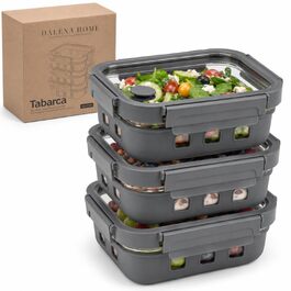 Набір контейнерів для їжі Meal Prep Tabarca (3 шт), 640-1520 мл, зі скляною кришкою, герметичні