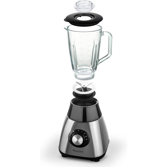 Блендер TurboTronic з скляною чашею 1,5л, 1200W, нержавіюча сталь, срібний, для приготування смузі та подрібнення льоду