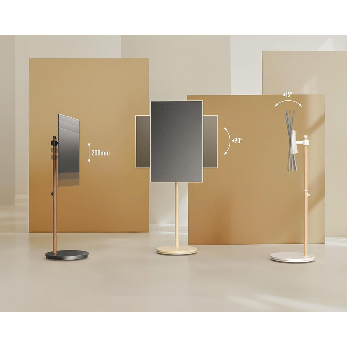 Мобільна TV підставка FITUEYES Design для 24-48'' з колесами, обертанням 90°, компактна, для офісу, спальні, вітальні, натуральне дерево