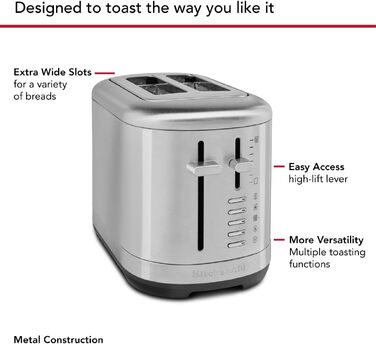 Тостер KitchenAid для 2 скибок, ретро дизайн, нержавіюча сталь - 7 функцій
