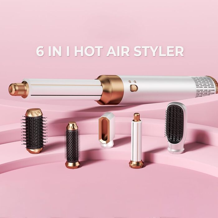 MogaWave Air Styler Pro 6 в 1: Фен-щітка, стайлер для волосся 1000W, професійний, для всіх типів волосся (біло-сірий)