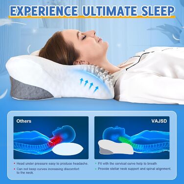 Ортопедична подушка для шиї з Memory Foam - ергономічна подушка для сну, що знімає біль у шиї, регульована для тих, хто спить на боці, з дихаючим чохлом для комфортного сну (Сіро-білий, 60 x 35 см)