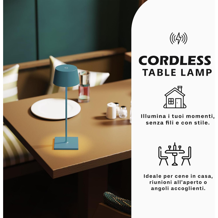 LED настільна лампа Palmina 842 з диммуванням, акумулятор 4400mAh, IP54, для дому та саду, блакитна